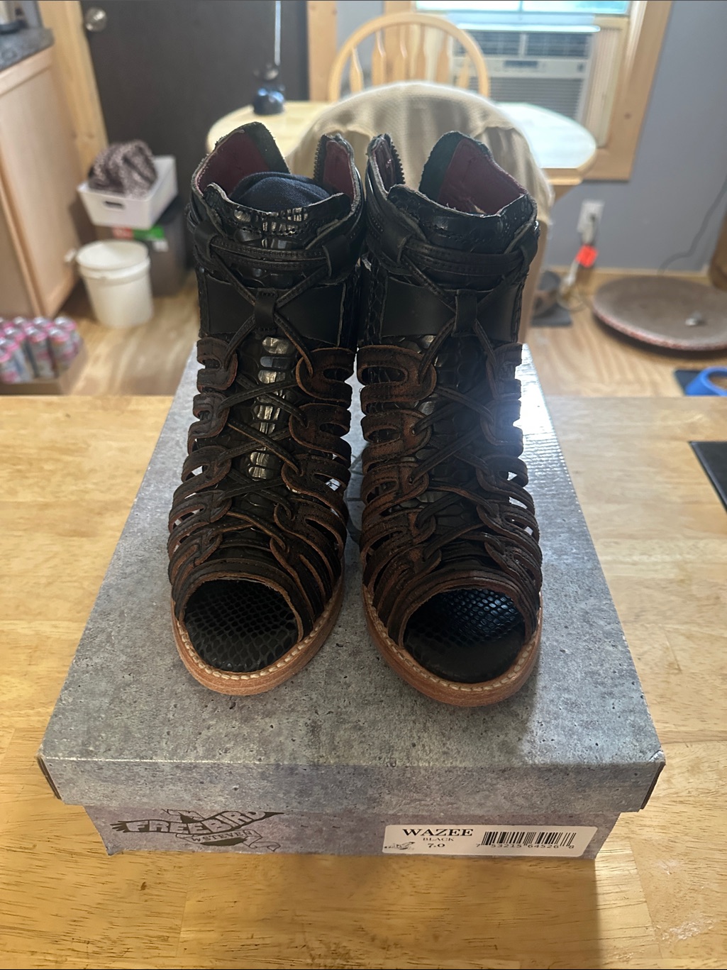Freebird By Steven Brown And Black Lace-Up Peep-Toe Heeled Bootswazee